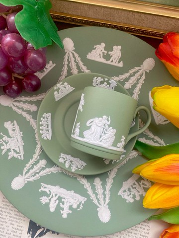 1950年 Wedgwood Jasper 英國製綠色浮雕咖啡杯 古董杯 庫存品