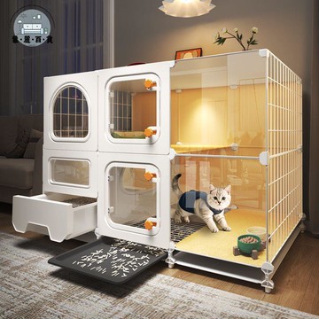 台灣公司 免運 貓籠 狗窩 貓別墅 狗籠 狗屋 防帶砂貓籠子透明帶廁所貓砂盆壹體超大自由空間家用室內貓窩別墅工廠現貨直銷 售後保障 店長推薦 全館九折 5m107
