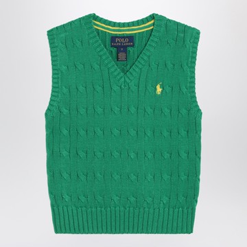 Green cable-knit cotton vest