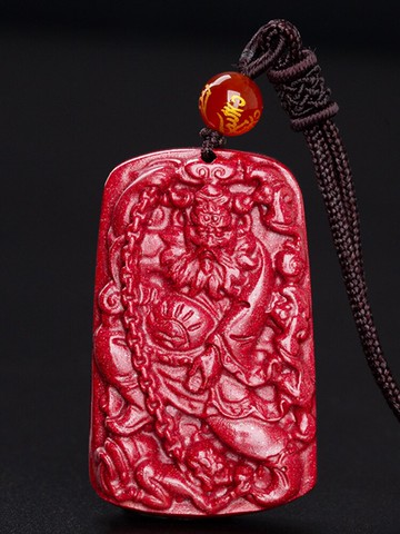 天然朱砂鐘馗吊墜男女款掛件紫金砂石敢當本命年護身符化太歲項鏈