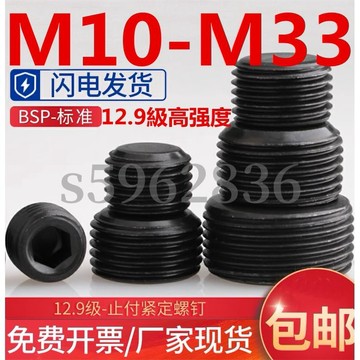 台灣發貨✅（M10-M33）12.9高強度內六角喉塞緊定螺絲BSP無頭止付英制螺釘悶頭油塞堵頭