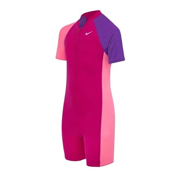 NIKE 耐吉 SWIM COLOR BLOCK 女孩四角連身泳裝 適齡9~10歲 + 適用身高138~150cm  莓果色  M