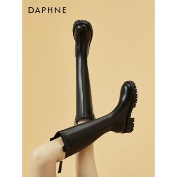 達芙妮長筒靴女2023年爆款秋冬加絨粗跟厚底騎士高筒靴不過膝長靴