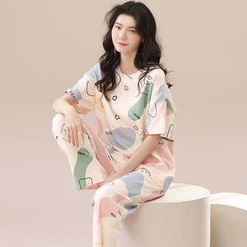 純棉睡衣女夏季短袖2025年新款可愛ins風可外穿帶胸墊家居服套裝