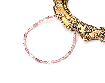 簡約小小能量系列-梅花碧璽x冰透草莓晶x淡水珍珠925純銀手鍊