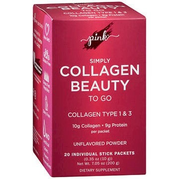 Nature's Truth Pink Simply Collagen Beauty to Go Unflavored Powder Stick Packets 20 Each by Nature's Truth