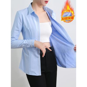 冬季加絨襯衫女長袖2025春秋新款加厚保暖一體絨職業襯衣打底上衣