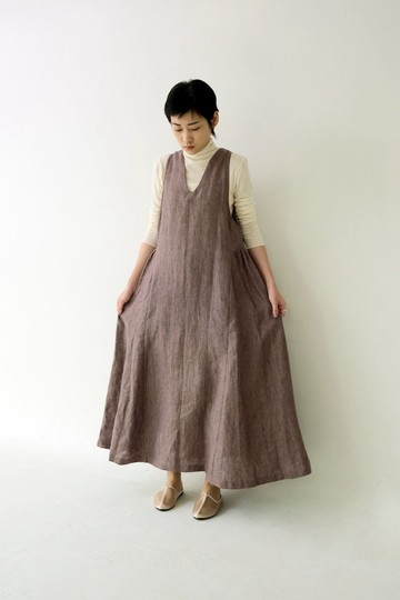 川 衣 WEAR BEING  中亞削肩長洋裝  亞麻紫