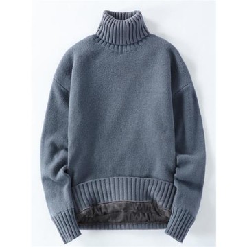 高領毛衣男秋冬季加絨加厚款保暖韓版潮流長領男裝針織打底衫外套