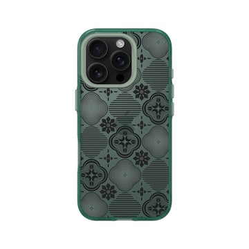 iPhone 16 Pro Clear 憂墨綠 - 老屋顏 Old House Face - 壓花玻璃-黑色海棠