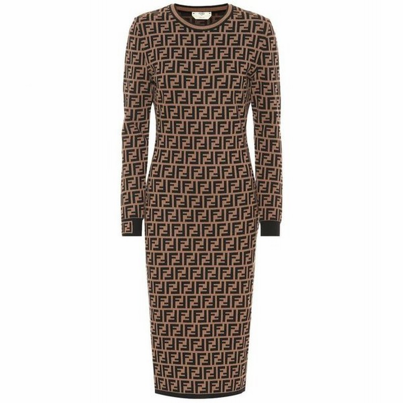 フェンディ Fendi レディース ワンピース ミドル丈 ワンピース ドレス Ff Knit Midi Dress Tobacco 通販 Lineポイント最大0 5 Get Lineショッピング