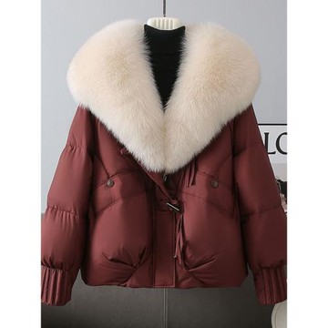 2025冬新款大毛領羽絨棉服女短款加厚高檔氣質棉襖小個子保暖外套