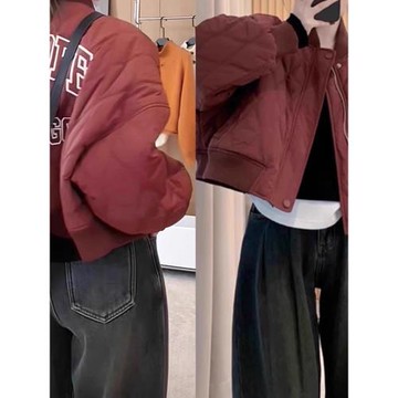 棉衣立領短外套女春秋冬歐貨大碼字母二棉夾棉菱格夾克加厚棒球服