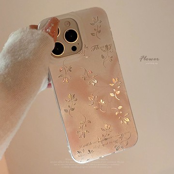 保護套 温柔高级羽纱粉色蝴蝶花朵适用14苹果15promax手机壳iPhone13硬16