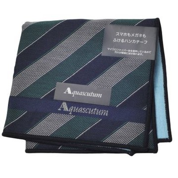 Aquascutum 深藍綠斜紋微纖維字母品牌LOGO圖騰小方巾(25.5CM)