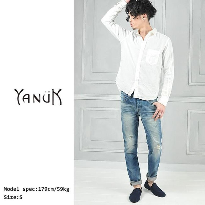 ヤヌーク YANUK メンズ 二重織り ダブルガーゼ 長袖シャツ 白