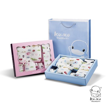 酷咕鴨動物派對包巾禮盒10件組(仲夏藍/歡樂粉)