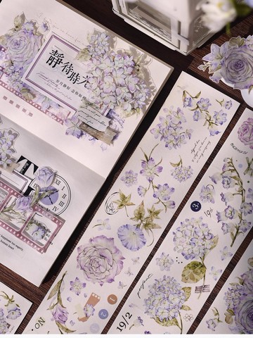 幻紫  復古大花卉 PET 和紙膠帶 手帳拼貼
