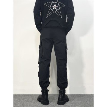 塵述秋冬工裝褲男士加絨黑色機能潮流寬松沖鋒褲戰術修身休閑褲子