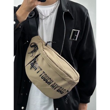 胸包男士背包潮牌腰包字母印花斜挎包大容量騎行包工裝風單肩包女