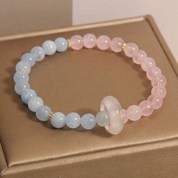 水晶手鍊 手串 天然海藍寶粉水晶串珠手鏈女新中式輕奢小眾精致跑環手串手飾品
