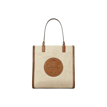 精選★TORY BURCH Ella 通勤大容量雙T大Logo帆布拼皮革飾邊 女款托特包Tote包購物袋單肩包手提包 88581~【母親節禮物★菲尼斯 國際精品3折起 春夏新品 換季下殺】