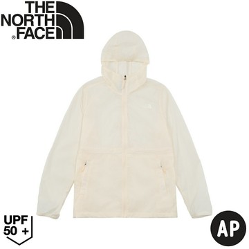 【The North Face 女 防曬可收腰防風外套AP《沙丘白》】8C13/登山/抗UV/休閒/防曬/防風