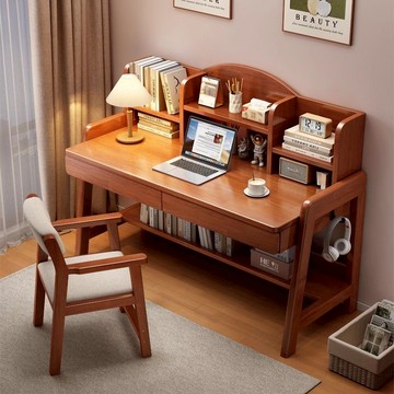 免運 學習桌 小學生學習桌 實木書桌中小學生兒童專用學習桌家用書架一體桌升降寫字桌椅套裝 可開發票 全館五折 工廠現貨直銷 新品特價 b9086