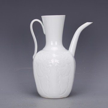 宋湖田窯影青刻花紋執壺酒壺仿古茶道茶藝道具家居裝飾中式擺件1入