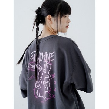限時優惠 韓國PUNCHLINE SECURE 1/2 SLEEVE 霓虹兔兔高磅棉短T 短袖 男女同款