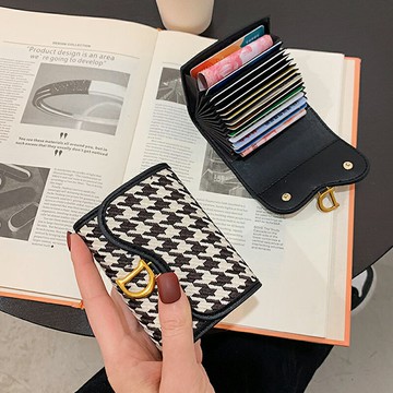 2022新款千鳥格卡包女小巧精致高檔多卡位銀行卡套折疊短款小錢包