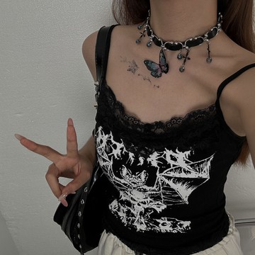 【台灣公司 可打統編】免運 暗黑朋克辣妹蝴蝶Y2K亞文化項圈女百搭重工復古風皮質鎖骨頸鏈潮 可開發票 全館五折 工廠現貨直銷 新品特價 z9211