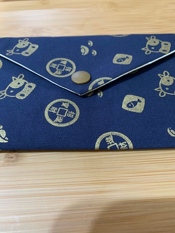 金牛招財進寶賀喜紅包袋 - 深藍 禮物 婚禮 橫式紅包袋 存摺袋