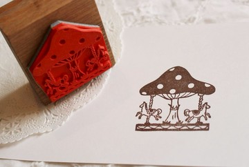 蘑菇旋轉木馬 木頭印章