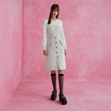 OUWEY歐薇 名媛小香拼接異材質洋裝(白色；S-L)3233327050