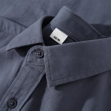 舒適休閑又百搭！煙灰色重磅純棉翻領長袖襯衫男美式復古開衫外套