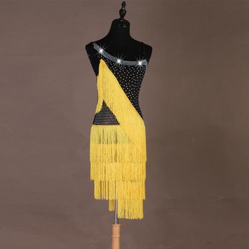 鑲鉆拉丁舞表演比賽服專業拉丁舞連衣裙流蘇款三步踩廣場舞舞裙