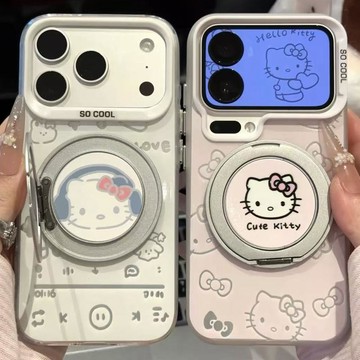 🎀可愛貓咪旋轉支架適用蘋果17promax手機殼 女生高顏值iPhone手機保護殼