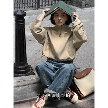 美式復古早春短款百搭夾克外套