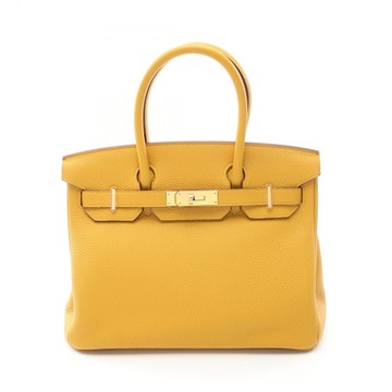 【二手名牌BRAND OFF】HERMES 愛馬仕 琥珀黃 Taurillon皮革 Birkin 30 柏金包 手提包 C刻 銀扣