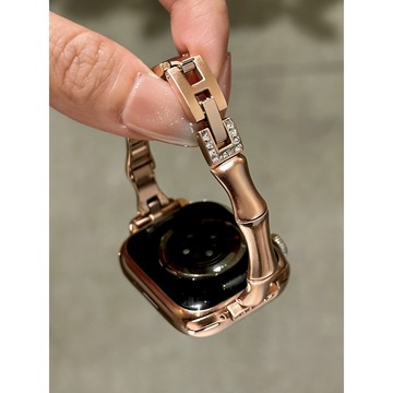【台灣出貨】春夏新款 適用 APPLE WATCH 竹節鏈條 金屬手鏈 SE S11 S9 S10 46mm 女士錶帶