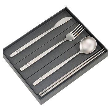 Keith Titanium 鎧斯 實心長柄西餐純鈦餐具禮盒  銀色  刀叉勺筷4件組  1組