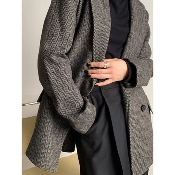 老錢風重磅羊毛LowC人字紋毛呢西裝秋冬外套