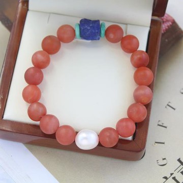 保山南紅瑪瑙櫻桃紅珍珠天然青金石手鏈復古優雅手串新年轉運情侶