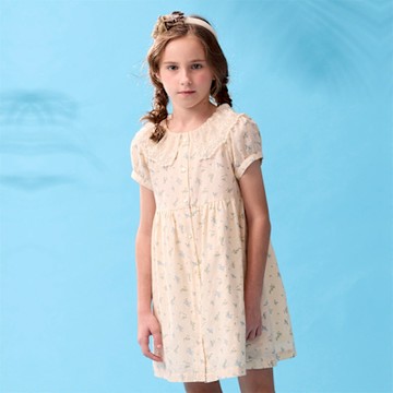 PIPPY復古大領片碎花洋裝 卡其-155