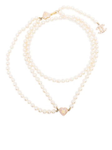 CHANEL Pre-Owned - 2002 interlocking CC logo pearl belt - women - Gold Plated/Pearls/Crystal - One Size - Neutrals