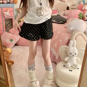 【可愛米菲刺繡】韓版ins風 小星星印花 寬鬆顯瘦 運動短褲 闊腿褲 熱褲 超短褲 短褲 女 夏