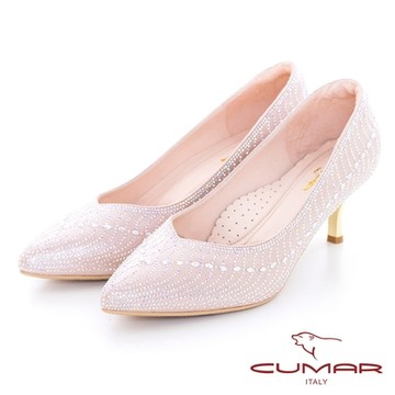 【CUMAR】排鑽透膚鏤空高跟鞋-粉紅