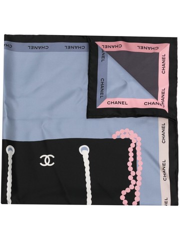 CHANEL Pre-Owned - bags print silk scarf - women - Silk - One Size - Black