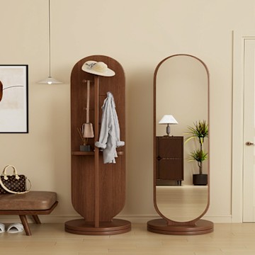 【匠藝家居】雷度旋轉穿衣鏡 旋轉鏡 鏡子 帶置物架鏡子 落地鏡子 衣帽架鏡子 全身鏡 36*168 原木色